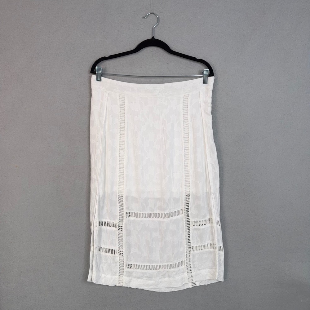 Free People Skirt Womens 12 White Textured Ladder Trim Boho Chic Midi